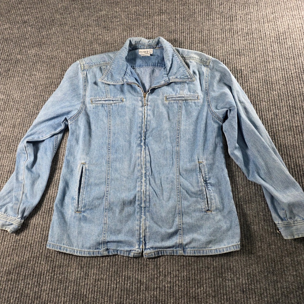 Galyan's Vintage Blue Denim Jacket Womens‎ Medium Full Zip Light Wash Cotton